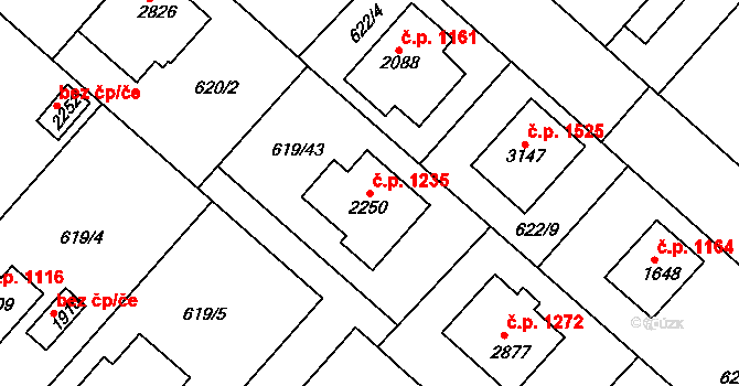 Neratovice 1235 na parcele st. 2250 v KÚ Neratovice, Katastrální mapa