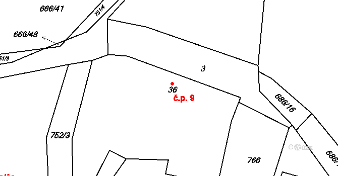 Jeníčkova Lhota 9, Chotoviny na parcele st. 36 v KÚ Jeníčkova Lhota, Katastrální mapa