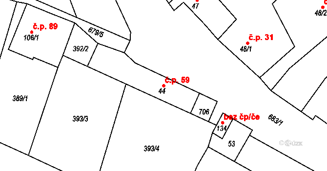 Zvíkovec 59 na parcele st. 44 v KÚ Zvíkovec, Katastrální mapa