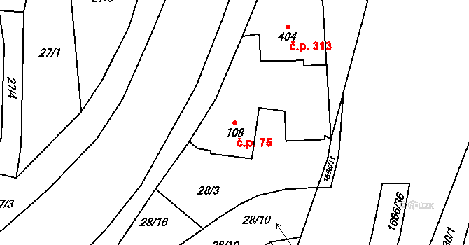 Opatovice nad Labem 75 na parcele st. 108 v KÚ Opatovice nad Labem, Katastrální mapa