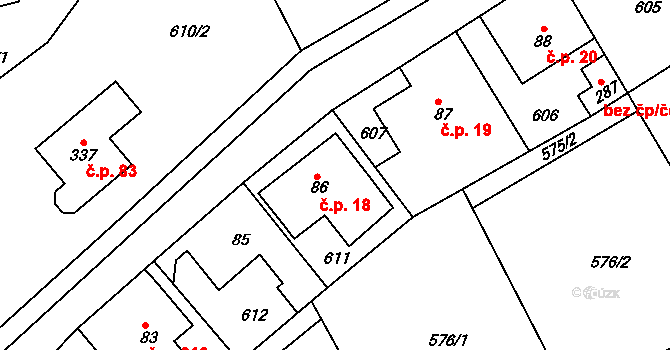 Loučná nad Desnou 18 na parcele st. 86 v KÚ Kociánov, Katastrální mapa
