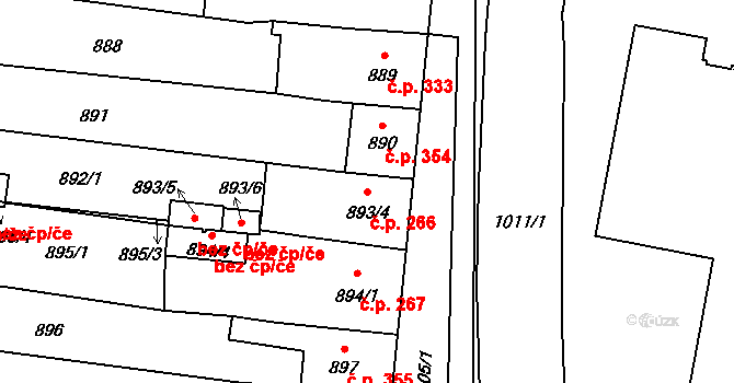 Mohelnice 266 na parcele st. 893/4 v KÚ Mohelnice, Katastrální mapa