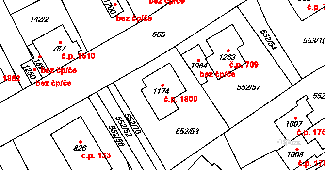 Nový Jičín 1800 na parcele st. 1174 v KÚ Nový Jičín-Horní Předměstí, Katastrální mapa