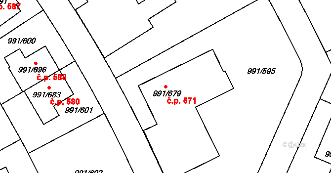 Velká Chuchle 571, Praha na parcele st. 991/679 v KÚ Velká Chuchle, Katastrální mapa