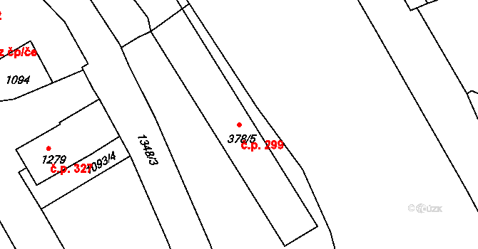 Plešivec 299, Český Krumlov na parcele st. 378/5 v KÚ Český Krumlov, Katastrální mapa
