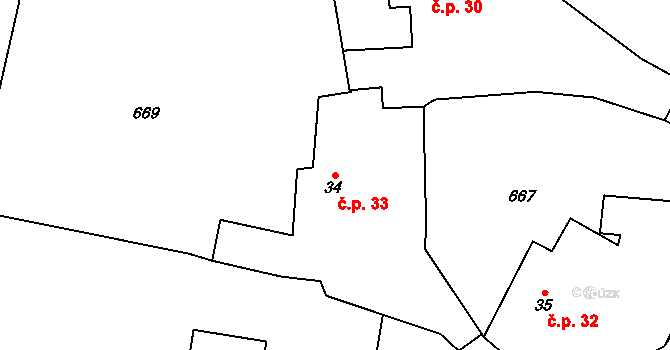 Louňová 33 na parcele st. 34 v KÚ Louňová, Katastrální mapa