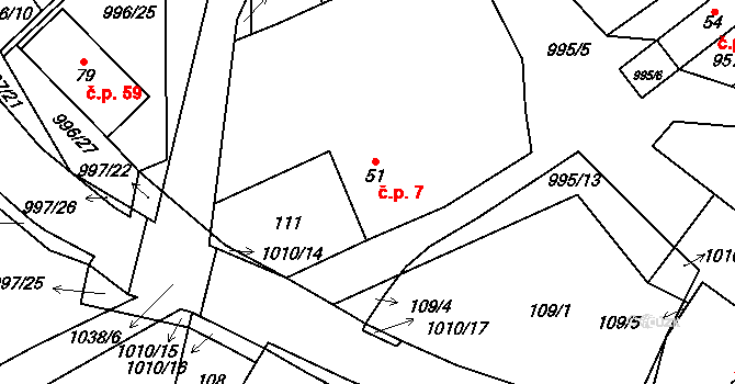 Rynárec 7 na parcele st. 51 v KÚ Rynárec, Katastrální mapa