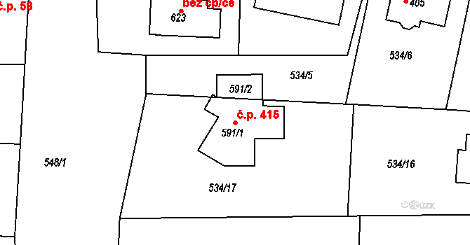 Horoušánky 415, Horoušany na parcele st. 591/1 v KÚ Horoušany, Katastrální mapa