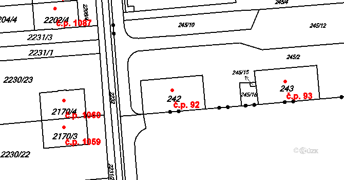 Hlubany 92, Podbořany na parcele st. 242 v KÚ Hlubany, Katastrální mapa