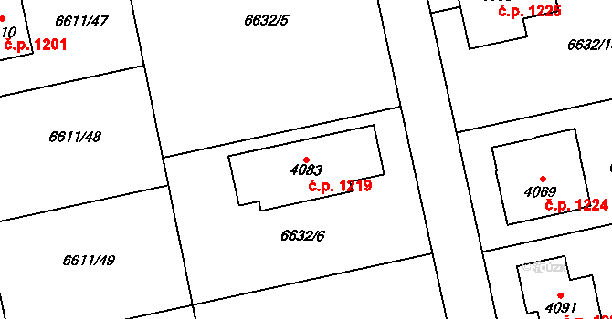 Horní Předměstí 1219, Polička na parcele st. 4083 v KÚ Polička, Katastrální mapa