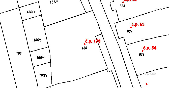 Borkovany 170 na parcele st. 188 v KÚ Borkovany, Katastrální mapa