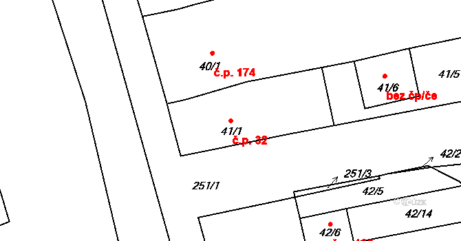 Cvrčovice 32 na parcele st. 41/1 v KÚ Cvrčovice u Pohořelic, Katastrální mapa