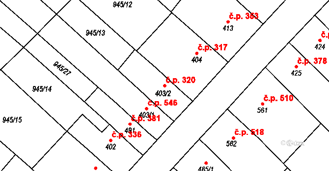 Kvasice 320 na parcele st. 403/2 v KÚ Kvasice, Katastrální mapa