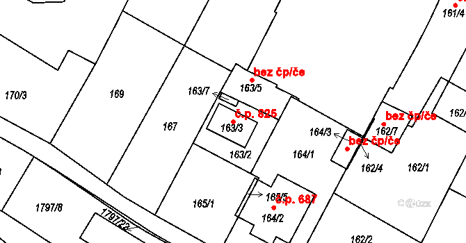 Lednice 825 na parcele st. 163/3 v KÚ Lednice na Moravě, Katastrální mapa