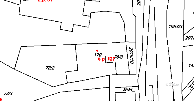 Milenov 127 na parcele st. 170 v KÚ Milenov, Katastrální mapa