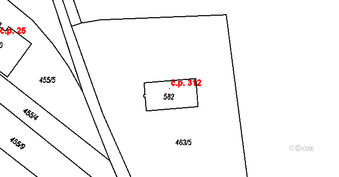 Vilémov 312 na parcele st. 582 v KÚ Vilémov u Šluknova, Katastrální mapa