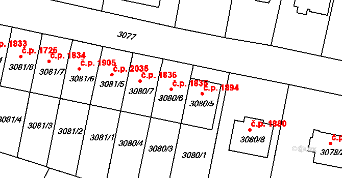 Dobrá Voda u Českých Budějovic 1835 na parcele st. 3080/6 v KÚ Dobrá Voda u Českých Budějovic, Katastrální mapa