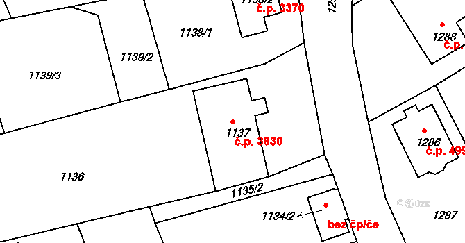 Mšeno nad Nisou 3630, Jablonec nad Nisou na parcele st. 1137 v KÚ Mšeno nad Nisou, Katastrální mapa