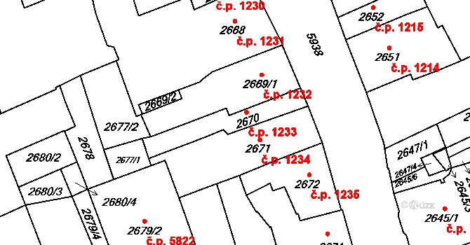 Jihlava 1233 na parcele st. 2670 v KÚ Jihlava, Katastrální mapa