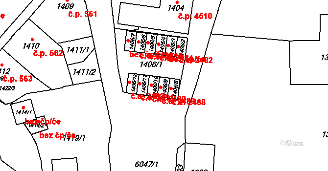 Jihlava 2489 na parcele st. 1406/9 v KÚ Jihlava, Katastrální mapa