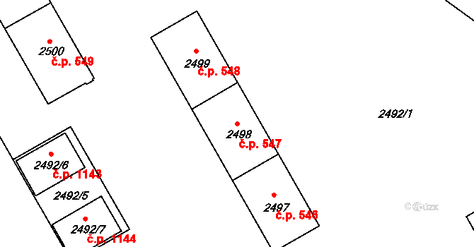 Lyžbice 547, Třinec na parcele st. 2498 v KÚ Lyžbice, Katastrální mapa