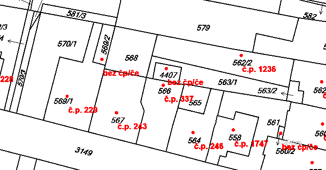 Čelákovice 337 na parcele st. 566 v KÚ Čelákovice, Katastrální mapa