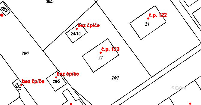 Provodín 123 na parcele st. 22 v KÚ Provodín, Katastrální mapa
