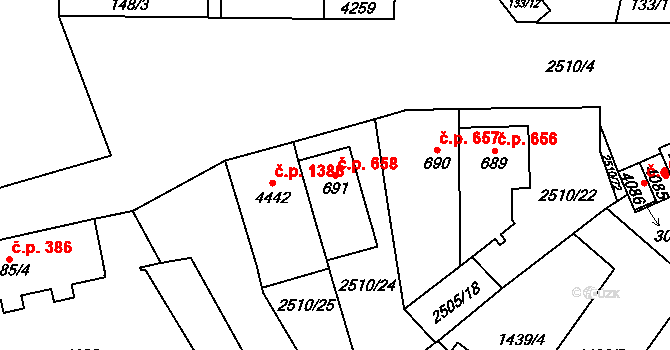 Kyjov 658 na parcele st. 691 v KÚ Kyjov, Katastrální mapa