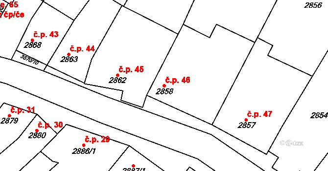 Nosálovice 46, Vyškov na parcele st. 2858 v KÚ Vyškov, Katastrální mapa