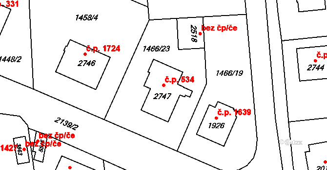 Šumperk 534 na parcele st. 2747 v KÚ Šumperk, Katastrální mapa
