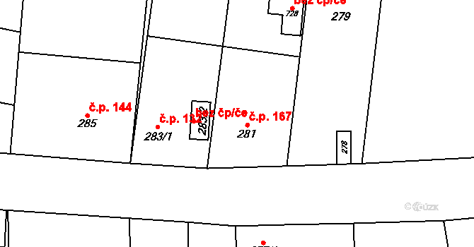 Liblice 167, Český Brod na parcele st. 281 v KÚ Liblice u Českého Brodu, Katastrální mapa