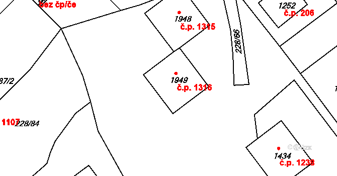 Český Brod 1316 na parcele st. 1949 v KÚ Český Brod, Katastrální mapa