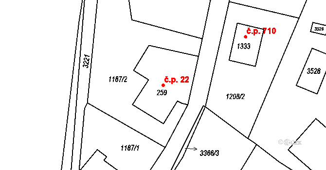 Horní Rokytnice 22, Rokytnice nad Jizerou na parcele st. 259 v KÚ Horní Rokytnice nad Jizerou, Katastrální mapa