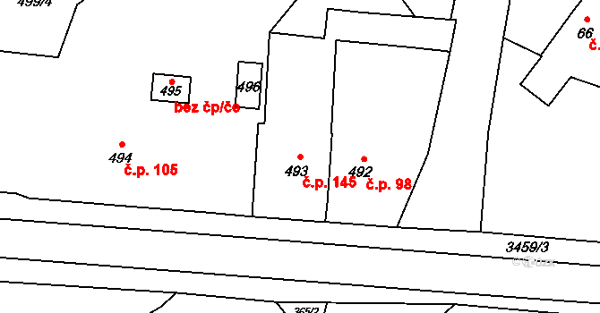 Velký Újezd 145 na parcele st. 493 v KÚ Velký Újezd, Katastrální mapa