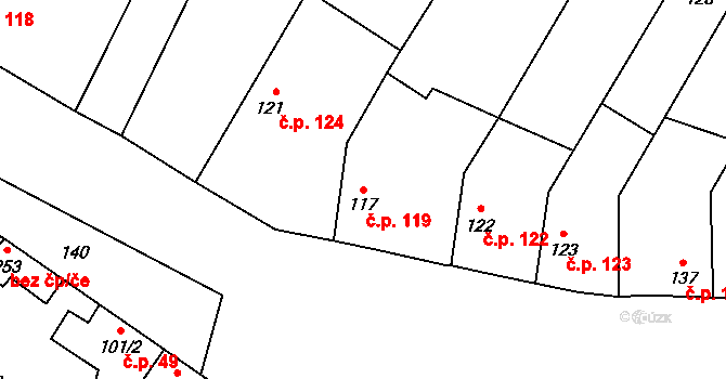 Lounky 119, Chodouny na parcele st. 117 v KÚ Lounky, Katastrální mapa