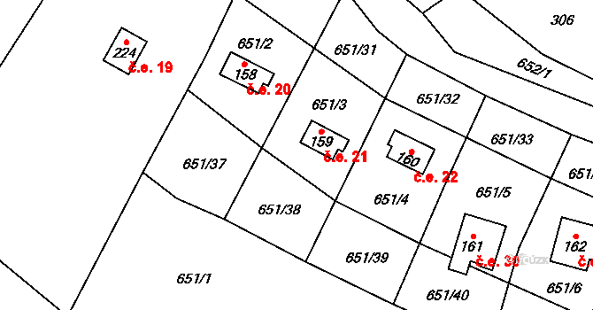 Poplze 21, Libochovice na parcele st. 159 v KÚ Poplze, Katastrální mapa