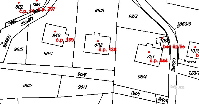 Liptál 188 na parcele st. 832 v KÚ Liptál, Katastrální mapa