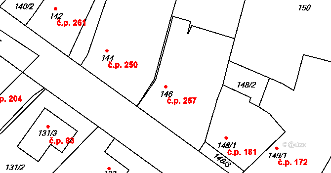 Milovice 257 na parcele st. 146 v KÚ Milovice nad Labem, Katastrální mapa