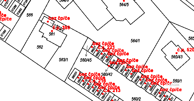 Novosedlice 221 na parcele st. 560/22 v KÚ Novosedlice, Katastrální mapa
