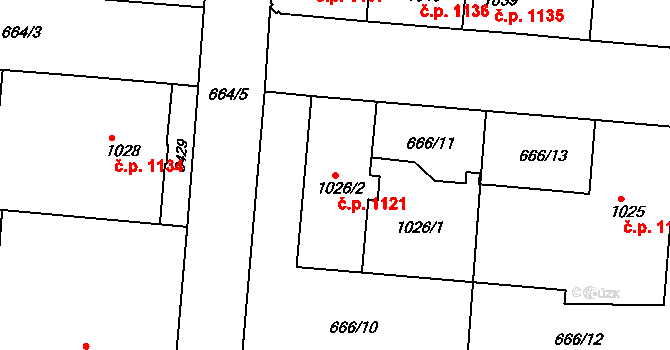 Předměstí 1121, Svitavy na parcele st. 1026/2 v KÚ Svitavy-předměstí, Katastrální mapa