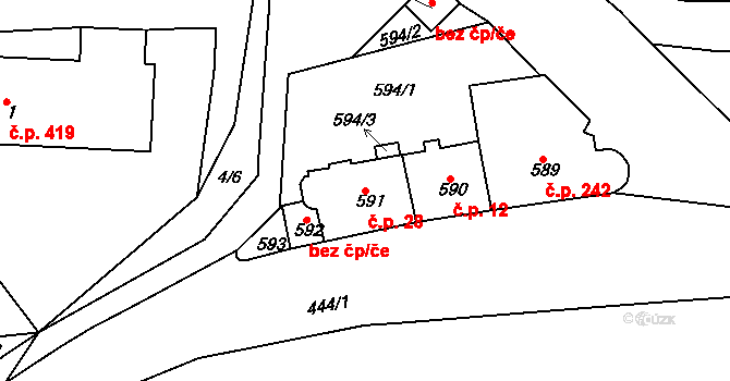 Řetenice 28, Teplice na parcele st. 591 v KÚ Teplice-Řetenice, Katastrální mapa