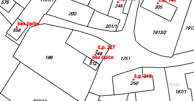 Krajková 227 na parcele st. 249 v KÚ Krajková, Katastrální mapa