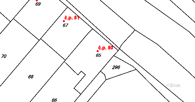Skuhrov 50, Velký Borek na parcele st. 65 v KÚ Skuhrov u Mělníka, Katastrální mapa