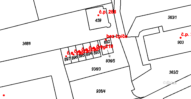 Jílové 218 na parcele st. 893 v KÚ Jílové u Děčína, Katastrální mapa