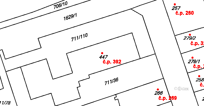 Švihov 392 na parcele st. 447 v KÚ Švihov u Klatov, Katastrální mapa