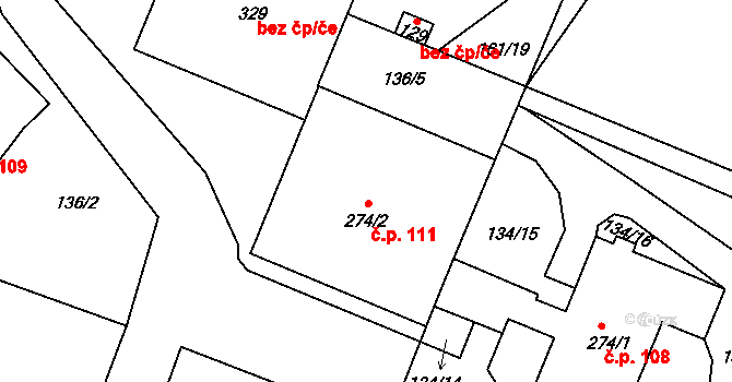 Zavlekov 108 na parcele st. 274/1 v KÚ Zavlekov, Katastrální mapa