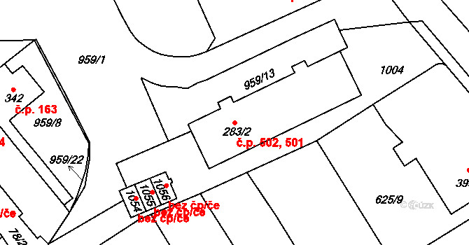 Borohrádek 501,502 na parcele st. 283/2 v KÚ Borohrádek, Katastrální mapa