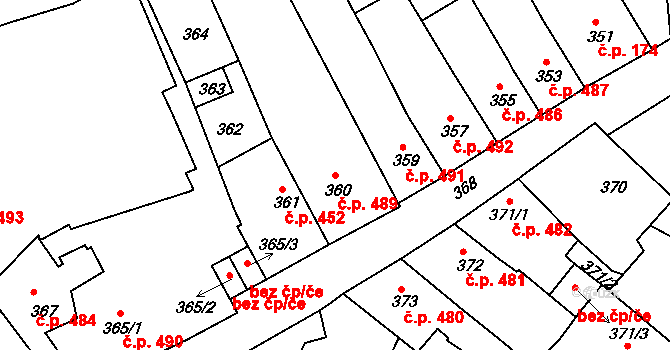 Turnov 489 na parcele st. 360 v KÚ Turnov, Katastrální mapa