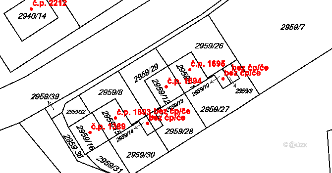 Turnov 1694 na parcele st. 2959/12 v KÚ Turnov, Katastrální mapa
