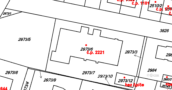 Horní Počernice 2221, Praha na parcele st. 2973/6 v KÚ Horní Počernice, Katastrální mapa